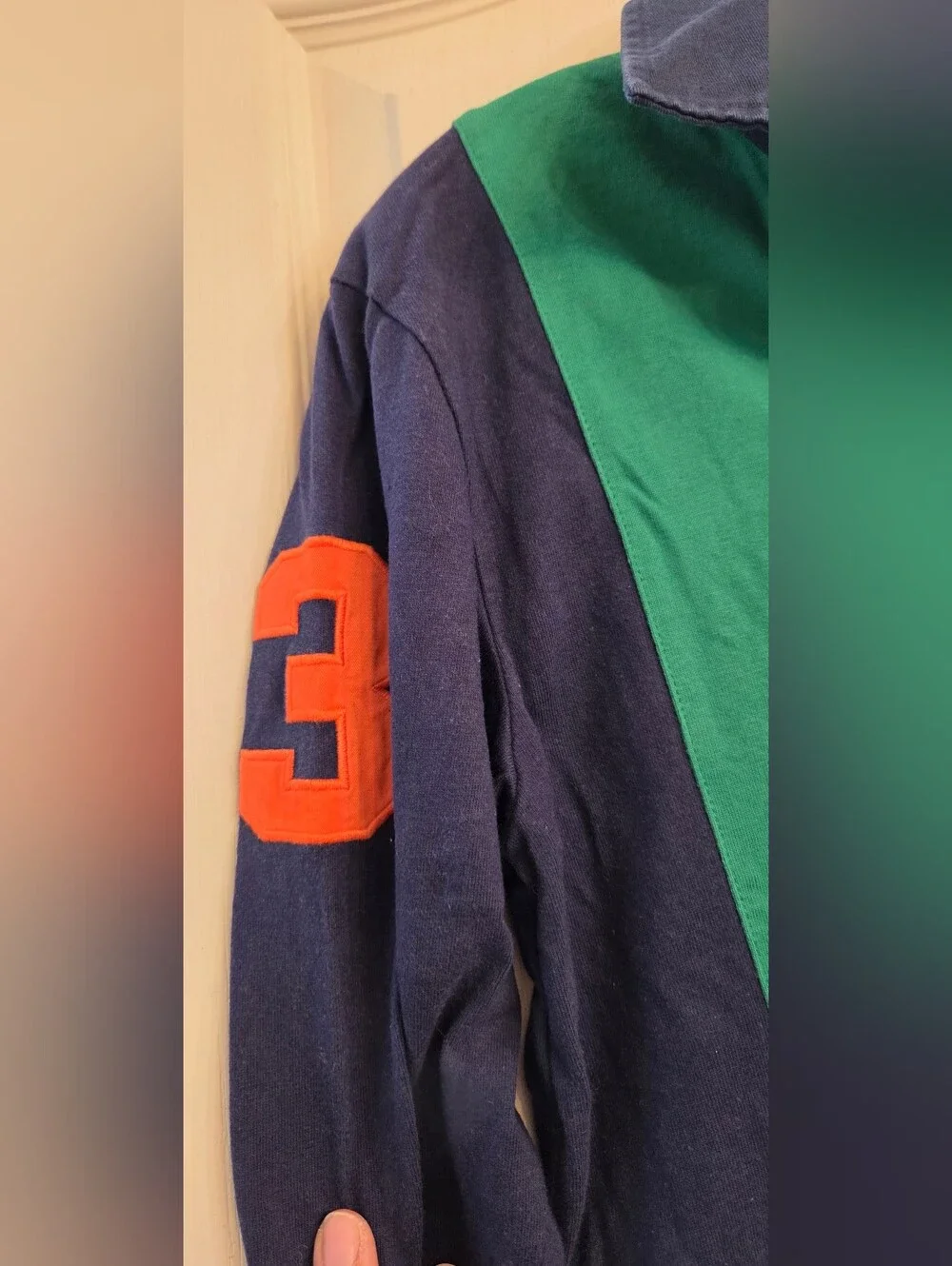 Ralph Lauren Green & Navy Long Sleeve Rugby ShirtOrange Pony Kid Size M (10-12)